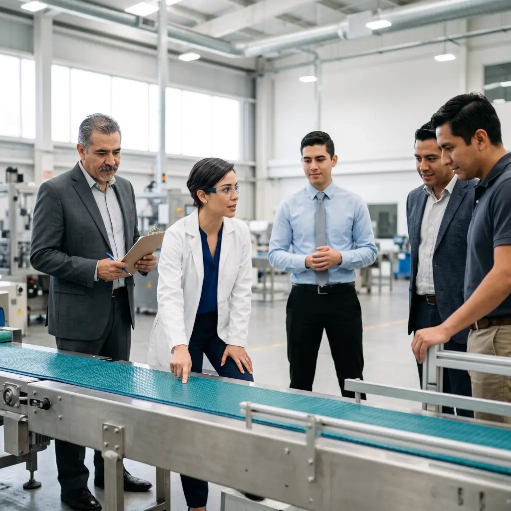 Científicos mostrando materiales a empresarios